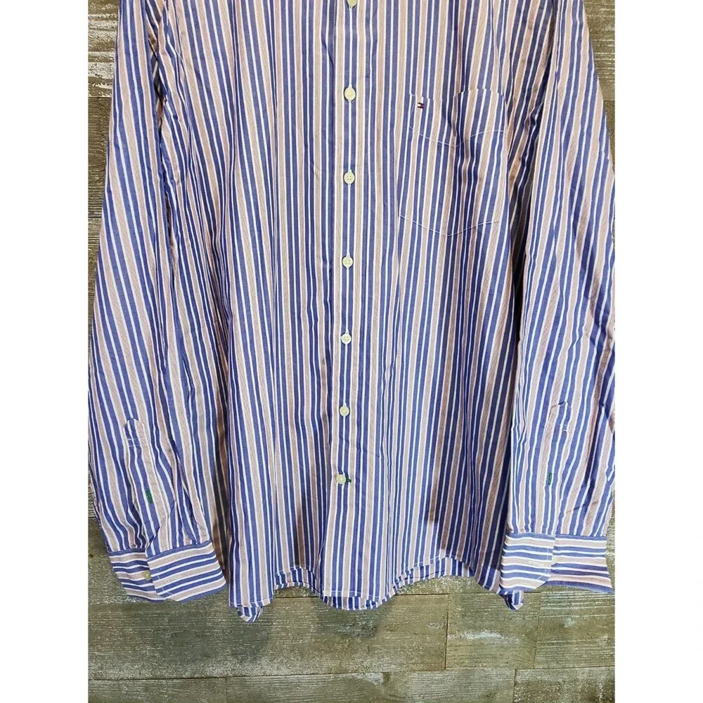 Tommy Hilfiger Shirt Mens 2XL Blue Stripe Heritage Poplin Button Down Casual